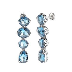Swiss Blue Topaz Sterling Silver Multi Stone Long Drop & Dangle Earrings